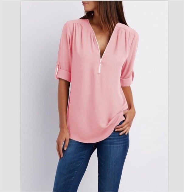 T-shirt met rits voor dames roze L