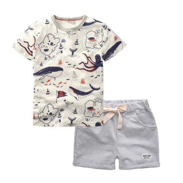 T-shirt och shorts för pojkar L1604 grå 6