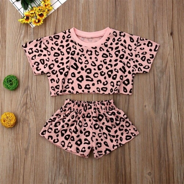 T-shirt og shorts med leopardprint til piger rosa 5