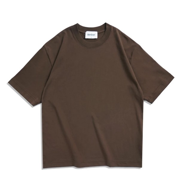 T-shirt oversize à manches courtes pour femme, couleur unie, ample, col rond, décontracté, coupe oversize, manches retroussées, confortable et tendance marron XL