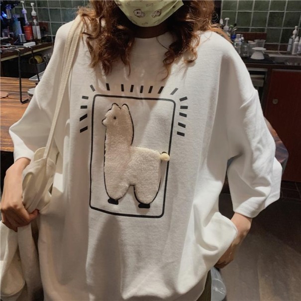 T-shirt oversize pour femmes avec alpaga blanc M