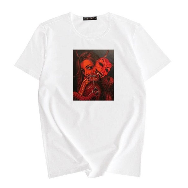 T-shirt pour femmes avec impression de diable B353 blanc S 3