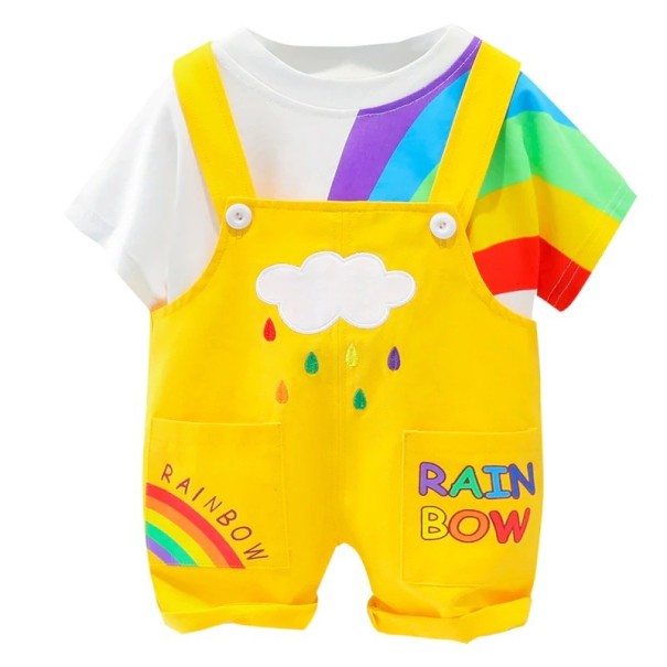 T-Shirt und Hose für Jungen mit Regenbogen L1718 gelb 12-24 Monate