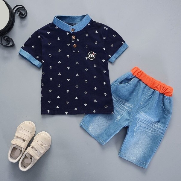 T-Shirt und Jeansshorts für Jungen L1566 dunkelblau 6-12 Monate