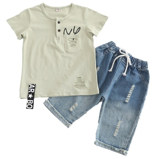 T-Shirt und Jeansshorts für Jungen L1682 hellgrün 13
