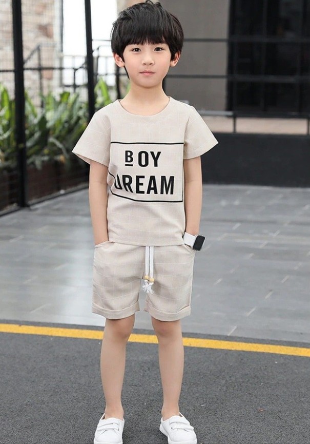 T-Shirt und Shorts für Jungen L1607 beige 10