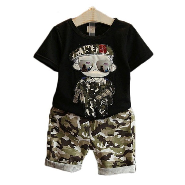 T-Shirt und Shorts für Jungen L1655 schwarz 5