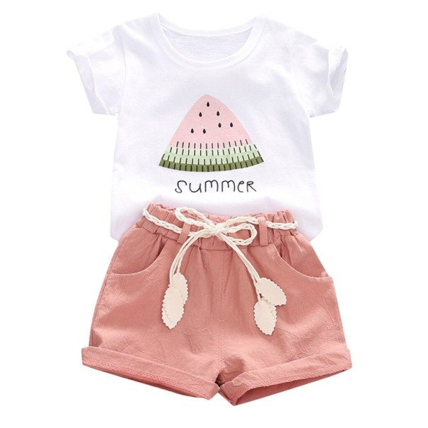 T-Shirt und Shorts für Mädchen L1253 rosa 12-24 Monate