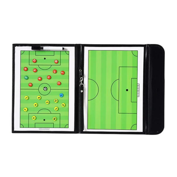 Tablă tactică magnetică pliabilă 53 x 31,5 cm pentru antrenori de fotbal, magneți pentru planificarea vizuală a jocului, într-o husă de transport 1