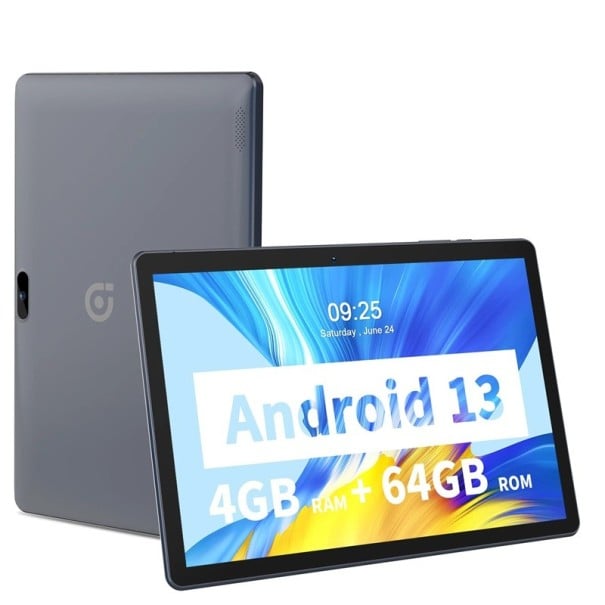 Tablet PRITOM Android 13 s 10,1" HD displejem 4 GB RAM 64 GB paměti čtyřjádrový procesor podpora 3G hovorů dvojitý fotoaparát šedý 1