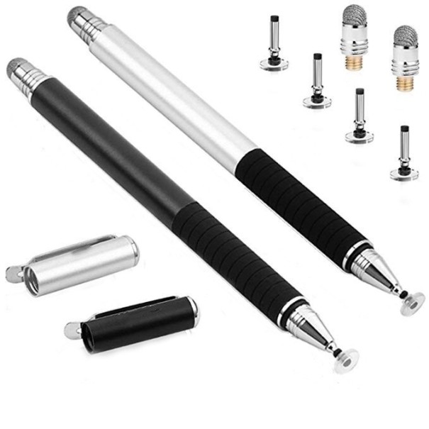 Tablet stylus pennen met accessoires 2 stuks zilver