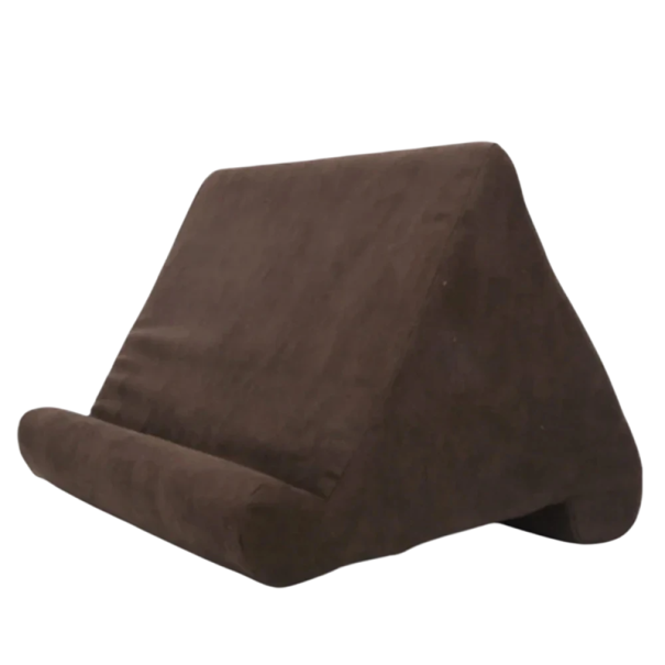 Tabletholder med svampepude 27 x 25 x 23 cm med ryglæn og sidelommer Positioneringspude til læsning og videovisning brun