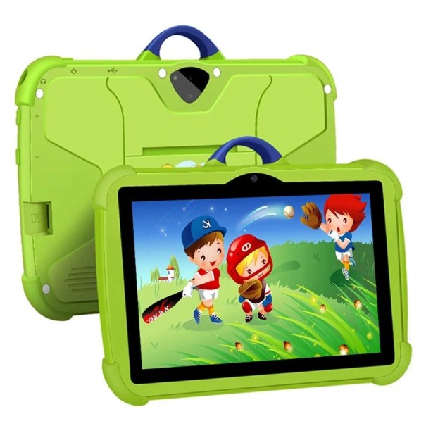 Tablette pour enfants de 7 pouces Android 13 Processeur quad-core 4 Go de RAM 64 Go de ROM tablette éducative avec étui résistant vert