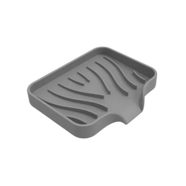 Tabuleiro de silicone para drenar sabão 10x12 cm Tabuleiro antiderrapante com drenagem Suporte para lavatório contra acumulação de água Acessórios de casa de banho cinzento