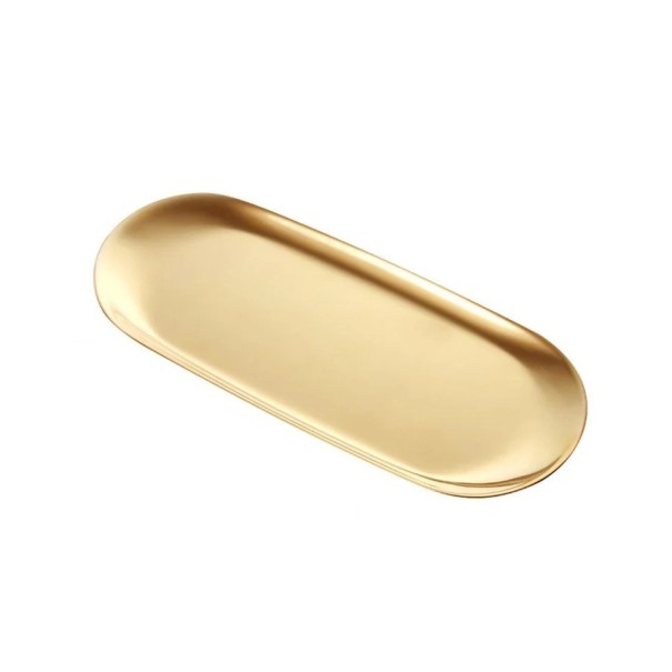 Tabuleiro decorativo dourado em aço inoxidável 23 cm Organizador estiloso para joias, cosméticos e pequenos objetos Decoração de design para interiores 1