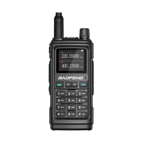 Tactical walkie talkie antennával és LCD kijelzővel, nagy hatótávolságú adóval, 16 km-es professzionális walkie talkie 999 csatornás nagy teljesítményű walkie talkie LED zseblámpával 13,5 x 6 x 3,9 cm fekete