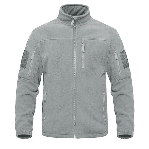 Tactische outdoor fleecejas voor heren met meerdere ritszakken, hoge kraag, winddichte wandelkleding grijs L