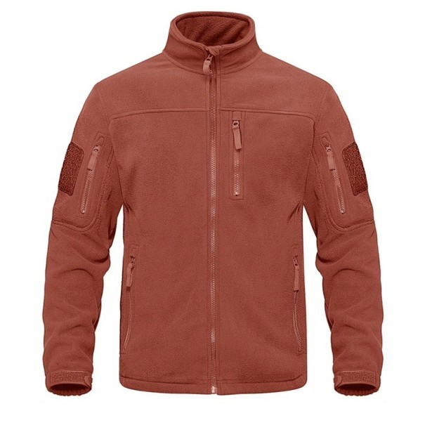 Tactische outdoor fleecejas voor heren met meerdere ritszakken, hoge kraag, winddichte wandelkleding oranje XL