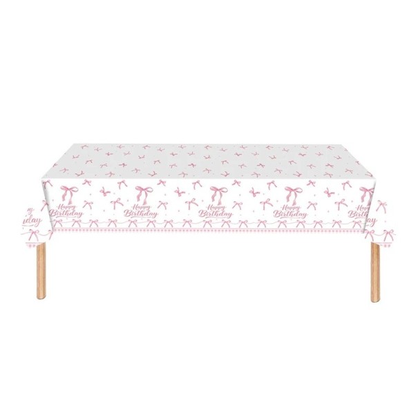 Tafelkleed 137 x 274 cm Happy Birthday Roze Strikjes Verjaardagsfeest tafelkleed Wegwerp tafeldecoratie voor feest 1