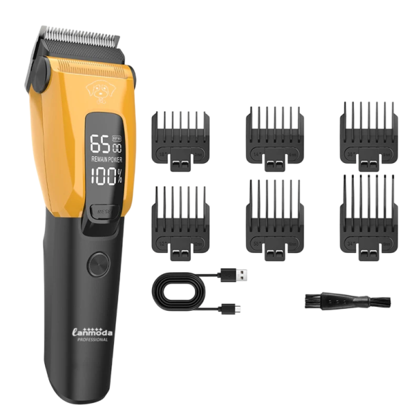 Tagliacapelli elettrico professionale per cani e gatti 3 velocità display LED batteria 2000 mAh 6 accessori ricarica USB C 1