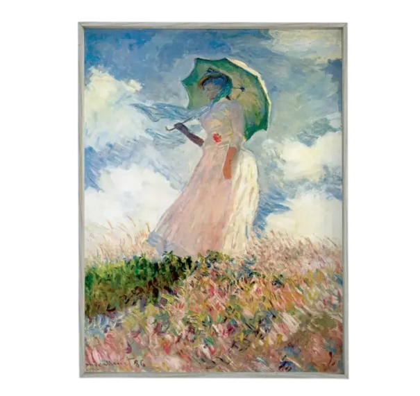 Taidekuva 30 x 40 cm Nainen sateenvarjolla pellolla Impressionistinen tyyli Monet Koristeellinen juliste painatus kankaalle ilman kehystä 1