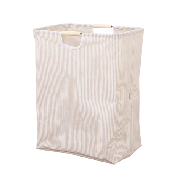Taittuva pyykkikori 40 x 27 x 53 cm Vedenpitävä kangaskori kahvoilla Raidallinen säilytyskori likaiselle pyykille Kotitalouskäyttöön beige