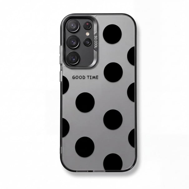 Takakansi Samsung Galaxy A55 5G Pilkullinen kuvio Kestävä ja ultra ohut Matta harmaa mustilla pilkuilla Tummat sivut Kameran suoja Päiväkäyttöön 1