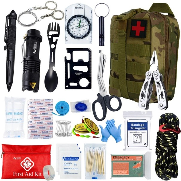 Taktická cestovní lékárnička plná Zdravotní batoh první pomoci 24dílná sada Voděodolný batoh s reflexními prvky outdoor khaki