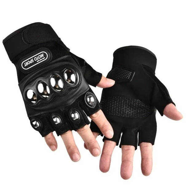 Taktické polorukavice bez prstů s ocelovou výztuhou na kloubech polyester univerzální velikost na sebeobranu i moto sport černá