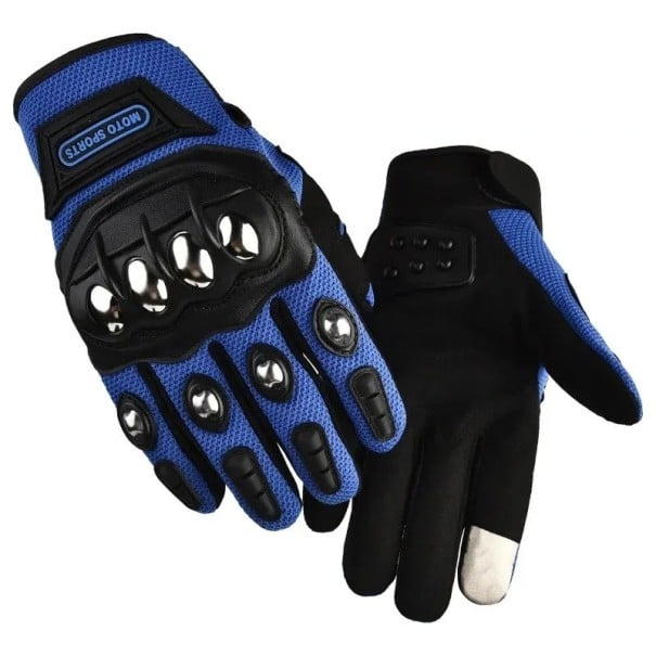 Taktické rukavice unisex s ocelovou výztuhou na kloubech s dotykovým prstem polyester univerzální velikost na sebeobranu i moto sport modrá