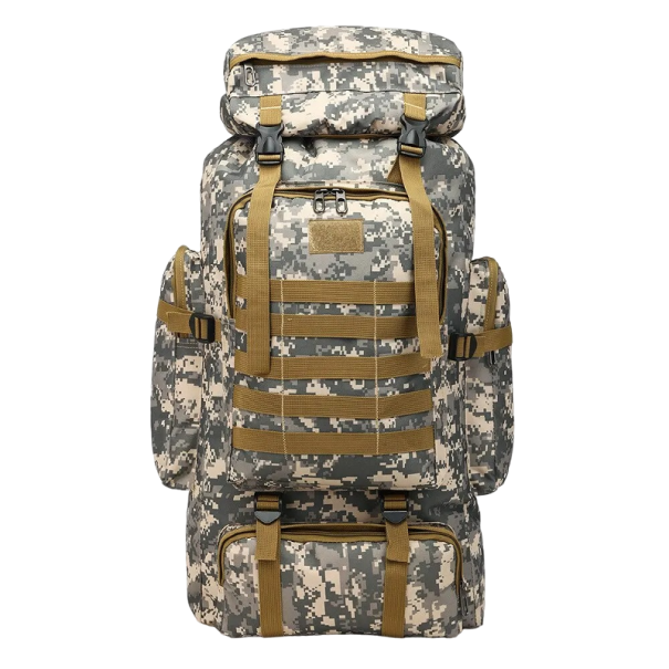 Taktický vojenský batoh Kempingový batoh Velkokapacitní batoh Turistický batoh s několika kapsami 60 l Voděodolný 72 x 34 x 17 cm Maskáčový vzor 1