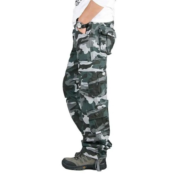 Taktische Camouflage-Hose für Herren, mehrere Taschen, Militärstil, Outdoor-Hose, strapazierfähiges Material, für Camping, Wandern, Arbeit grau 44