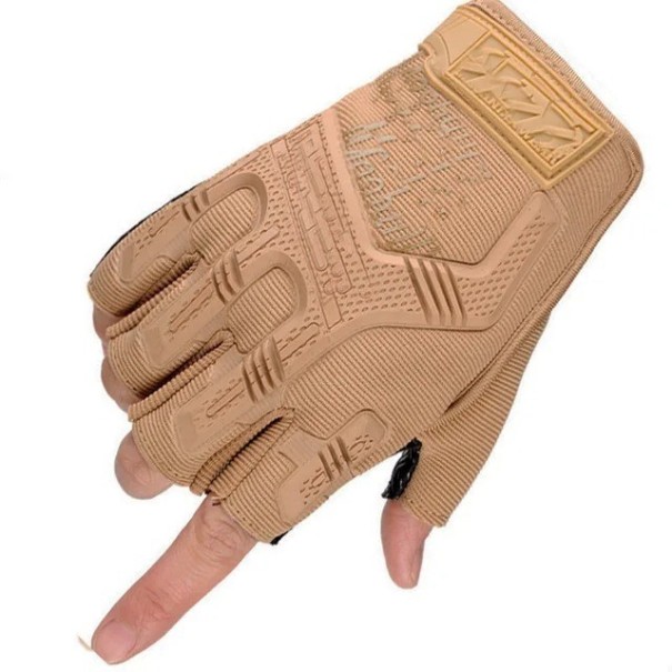 Taktische militärische fingerlose Handschuhe. Fingerlose Anti-Rutsch-Militärhandschuhe. Schützende fingerlose Handschuhe khaki XL