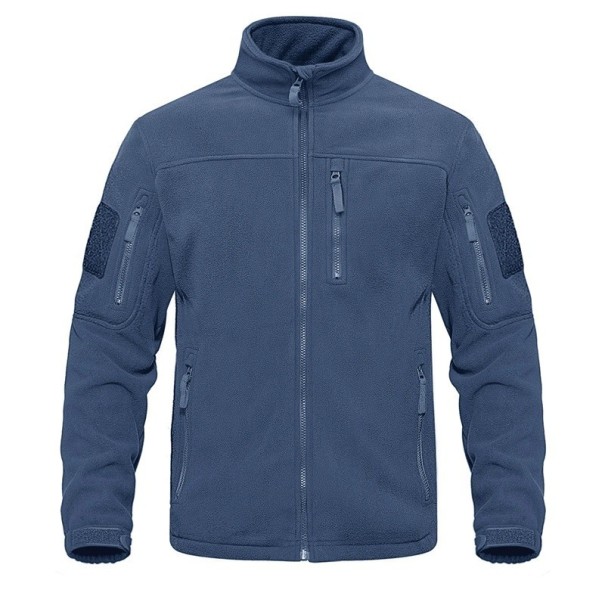 Taktische Outdoor-Fleecejacke für Herren mit mehreren Reißverschlusstaschen, hoher Kragen, Sportjacke, winddichte Wanderkleidung blau L