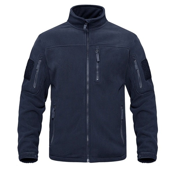 Taktische Outdoor-Fleecejacke für Herren mit mehreren Reißverschlusstaschen, hoher Kragen, Sportjacke, winddichte Wanderkleidung dunkelblau XXL