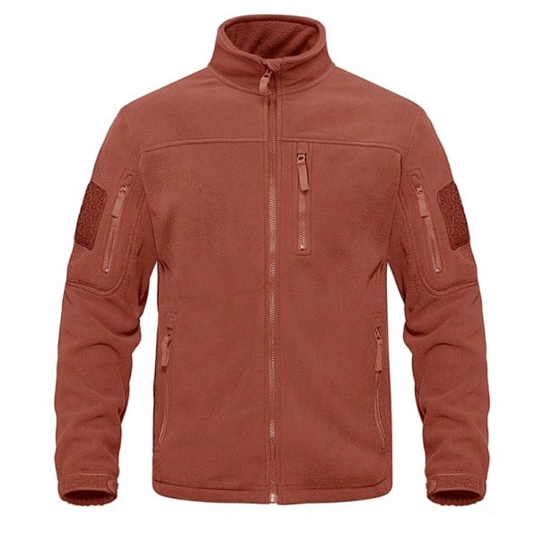 Taktische Outdoor-Fleecejacke für Herren mit mehreren Reißverschlusstaschen, hoher Kragen, Sportjacke, winddichte Wanderkleidung orange XXL