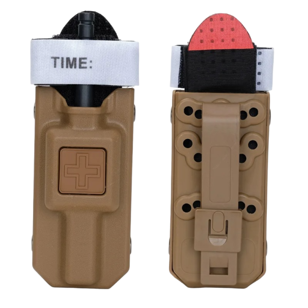 Taktisches Tourniquet mit Gürteltasche Taktisches Tourniquet für einhändige Anwendung Kordelzugband Kunststoffbalken 12 x 6 cm