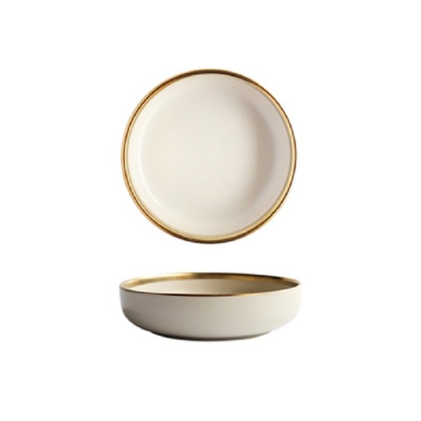 Tallerken med guldkant beige XS