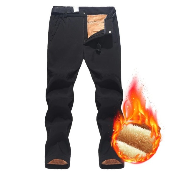 Talvi vedenpitävät ja tuulenpitävät housut Unisex Lämpimät polyesterihousut plyysillä sisällä Vetoketjulla ja napilla Kestävä talvivaatetus musta XL