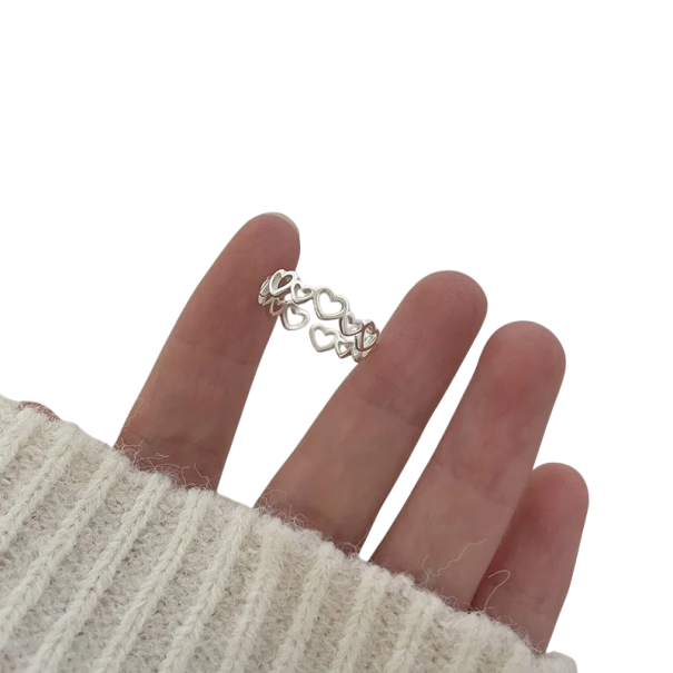 Tamaño ajustable Anillo abierto de corazones huecos Elegante anillo minimalista para mujer Joya romántica delicada para uso diario 1