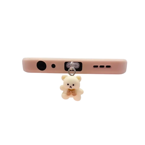 Tampa de pó para telefone com pendente em forma de ursinho Acessório adorável para iPhone, Samsung, Xiaomi, conector USB Type-C branco