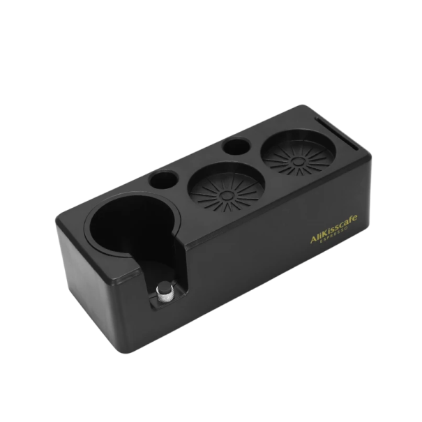 Tamper- és portafiltertartó ABS műanyagból 57 mm-es, 2 tampernyílással, 1 portafilternyílással és 2 ecsetnyílással Barista kiegészítők fekete Tamper- és portafiltertartó ABS műanyagból 57 mm-es, 2 tampernyílással, 1 portafilternyílással és 2 ecsetnyílással Barista kiegészítők fekete