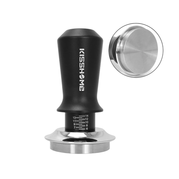 Tamper para café moído 51 mm com mola dupla Base plana em aço inoxidável 304 Profissional para máquina de café espresso preto