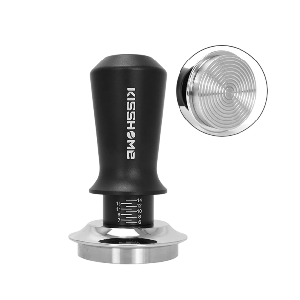 Tamper pour café moulu 51 mm avec double ressort en acier inoxydable 304 Poignée ergonomique Base ondulée Pour une compression uniforme du café noir