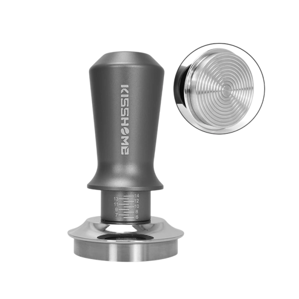 Tamper til malet kaffe 53 mm med dobbelt fjeder og bølget bund i 304 rustfrit stål Professionelt tamper til baristaer grå
