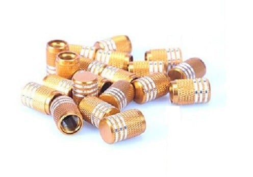 Tampinhas de alumínio para válvulas de pneus 20 pcs Superfície estriada com ranhuras circunferenciais Acabamento anodizado Para bicicletas dourado