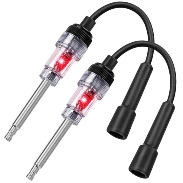 Tändstiftstestare 2 st Med röd indikatorlampa Längd 287 mm Förnicklad spets och genomskinligt hölje Svart För diagnostik av bensinmotorer 1