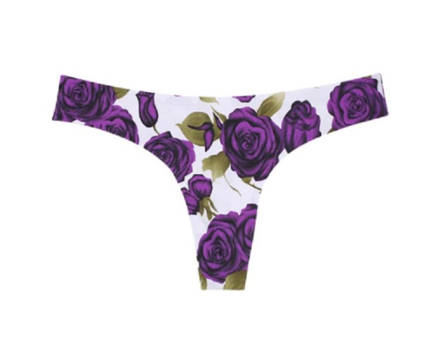 Tanga de dama cu imprimeu de trandafir violet S