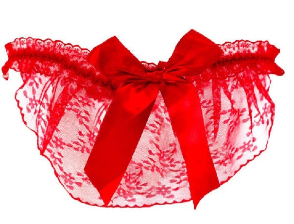 Tanga de mujer con encaje y lazo rojo