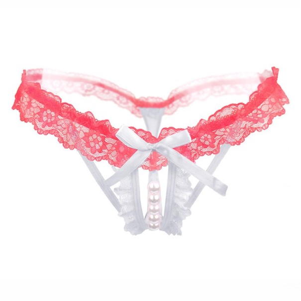 Tanga de perle pentru femei cu dantela alb